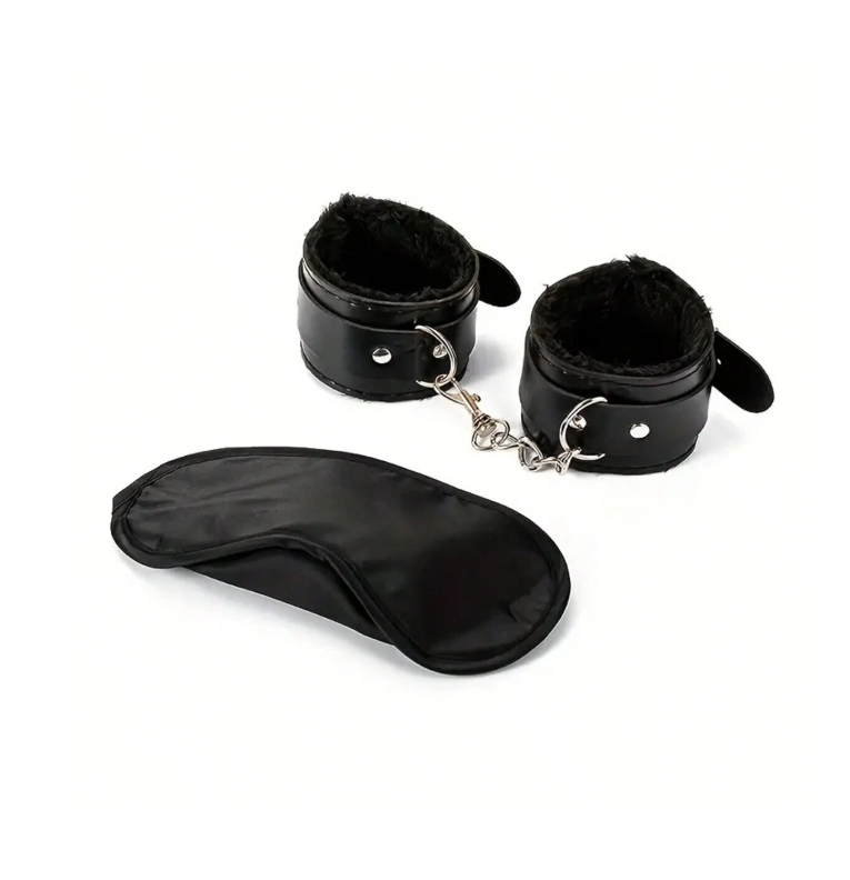 Leather Handcuffs & Eye Cover Combo